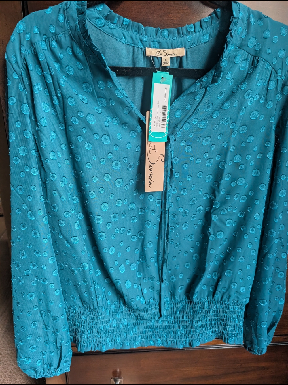 Le Serein Teal Dotted Textured Blouse